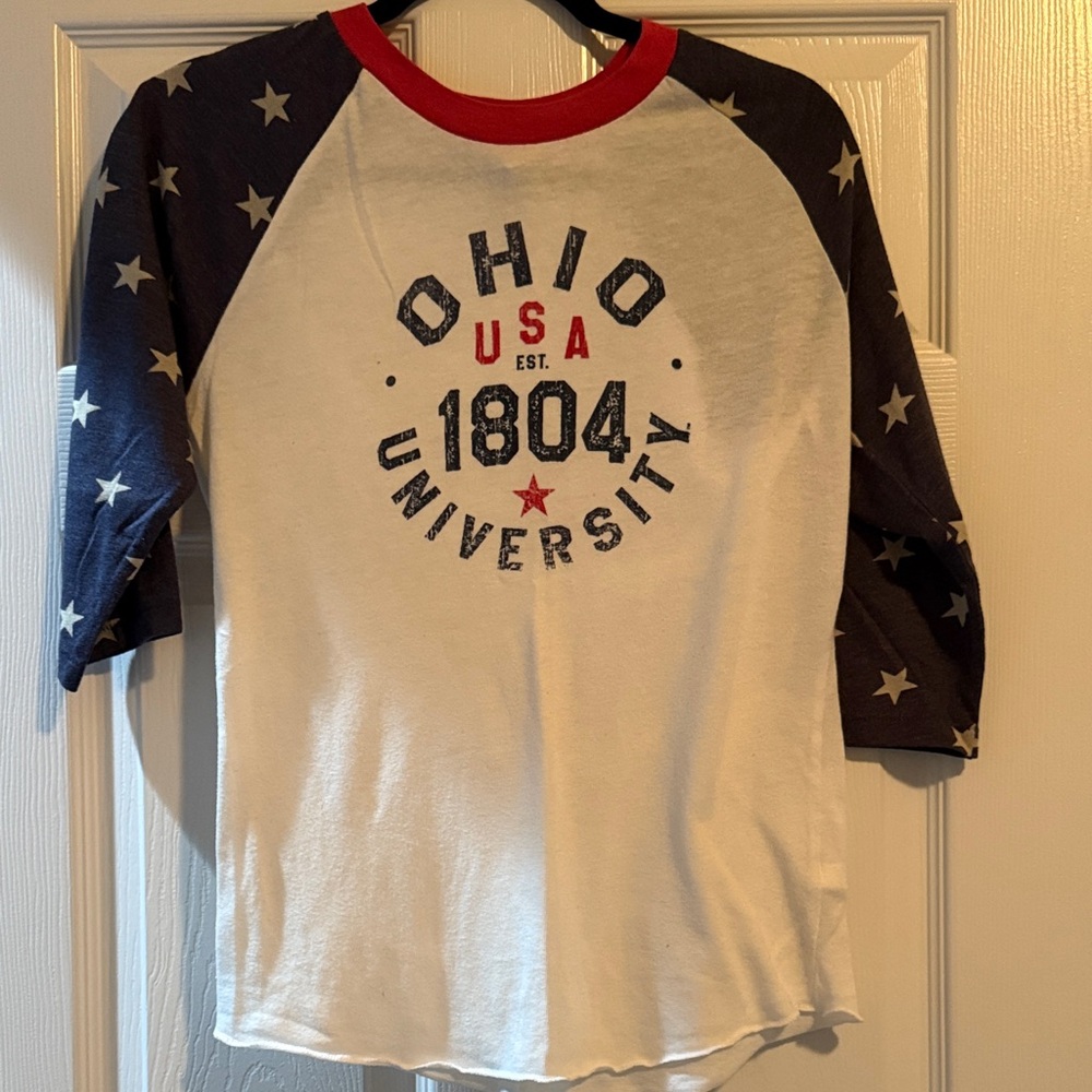 Ohio University Women's Raglan Top - White and Blue